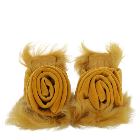 BURBERRY YELLOW VELVET & SHEARLING STEP ROSE SANDALS SIZE 37.5 NIB - Picture 4 of 10